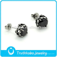 TKB-JE0073 Antike Fleur de Lis Schmuck 316L Edelstahl schwarz Diamant runden Schnitt Ohrstecker für Frauen